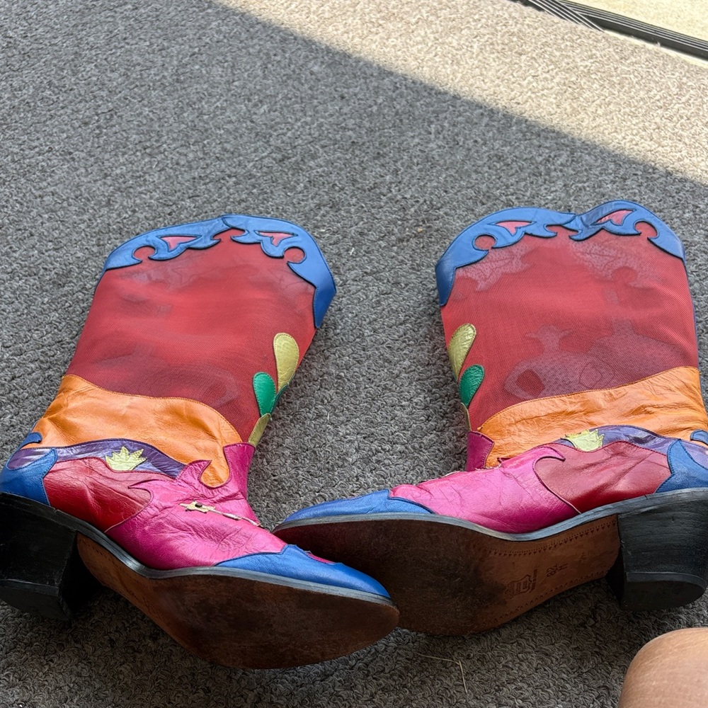 Colorful Red Floral Western Heeled Boots - Women - Picture 7 of 12